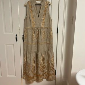 EUC LINEN sundress with gold embroidery by Greek Archaic Kori